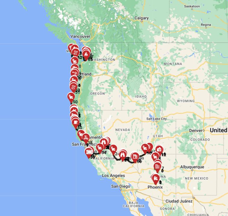 Motorhome trip from Phoenix to Seattle - road trip planner